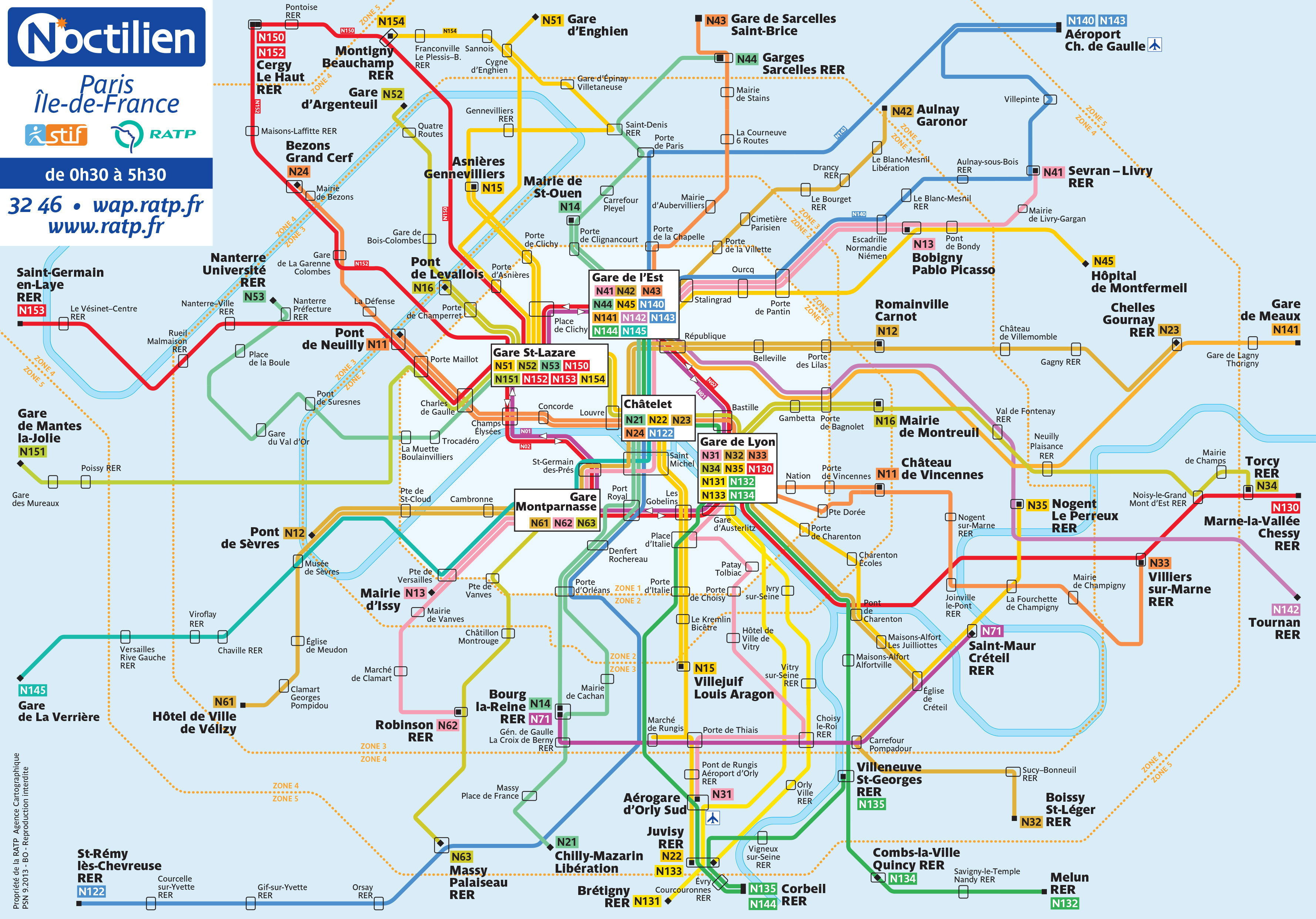 Mappa E Cartina Del Autobus E Noctilien Di Parigi Stazioni E Linee ...