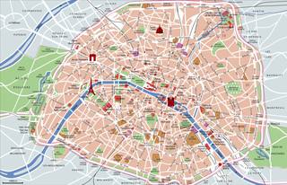 Cartina turistica di musei, giro turistico, attrazioni e monumenti di Parigi