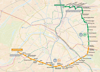 Cartina del rete tranviaria e tranvia di Parigi