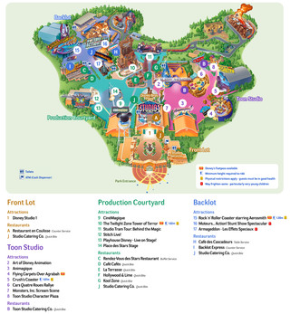 Cartina di parco Walt Disney Studios di Parigi